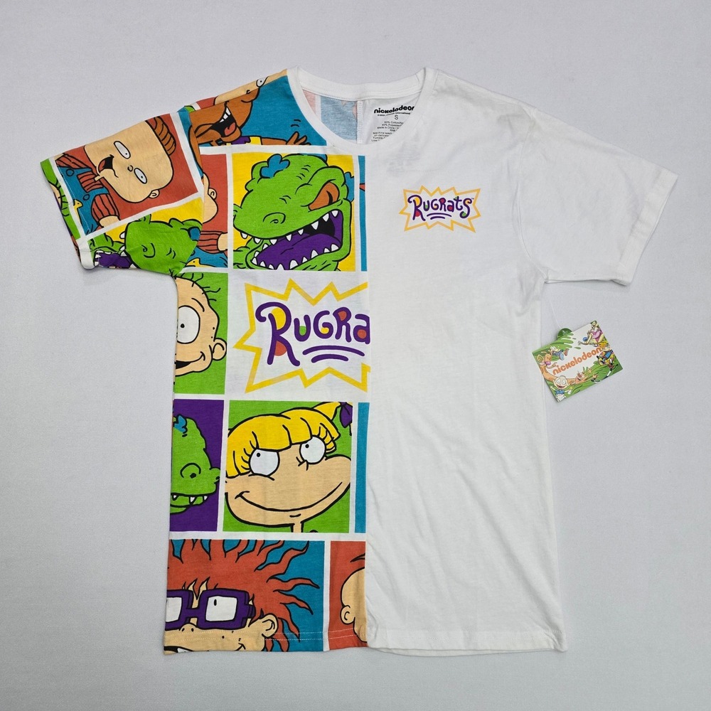Nickelodeon Rugrats Mens Split Graphic T-Shirt White Multi Color Characters S